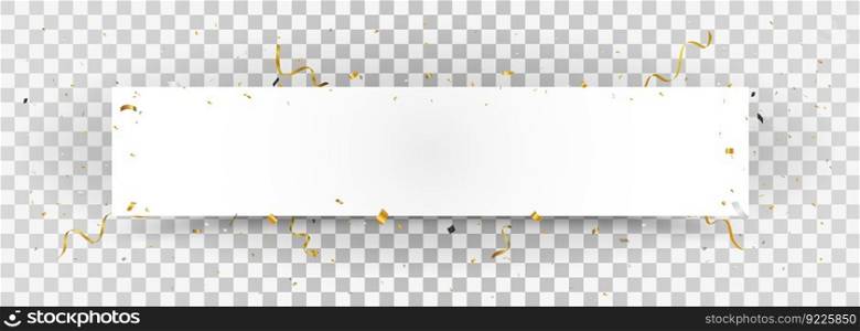 White paper with gold confetti background, isolated on transparent background 