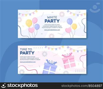 White Party Horizontal Banner Template Hand Drawn Cartoon Background Vector Illustration