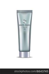 White pearl day face or hand cream in bottle daily care moisturization nourishment vector illustration isolated realistic tube for all skin types. White Pearl Day Face or Hand Cream in Bottle Tube