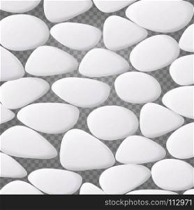 White Pebble Vector. Natural Realistic 3d Stones Of Different Shapes. Sea Rock Pebbles Isolated On Transparent Background. White Pebble Vector. Natural Realistic 3d Stones Of Different Shapes. Sea Rock Pebbles On Transparent Background