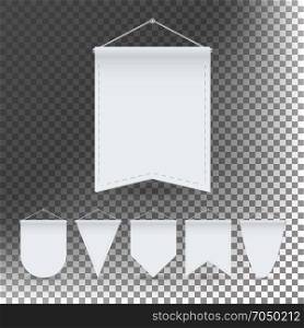 White Pennant Template Set Vector. Empty 3D Pennants Banners Blank. Different Forms. Illustration Isolated On Transparent Background. White Pennant Template Set Vector. Empty 3D Pennants Banners Blank. Different Forms. Illustration Isolated