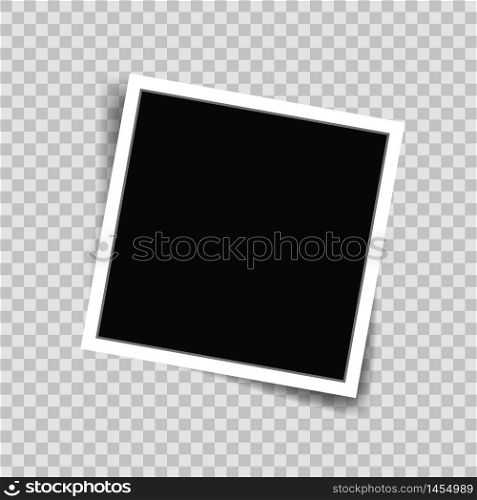 White photo frame picture in mockup style. Photo frame template on transparent background for photograph, scrapbook, memories. Paper border blank with emty place. vector illustration eps10. White photo frame picture in mockup style. Photo frame template on transparent background for photograph, scrapbook, memories. Paper border blank with emty place. vector illustration