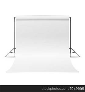 White Photo Studio Vector. Empty White Canvas Backdrop. Realistic Photographer Studio Isolated Illustration. Photography Studio Vector. Clean White Canvas Isolated. Realistic Illustration.