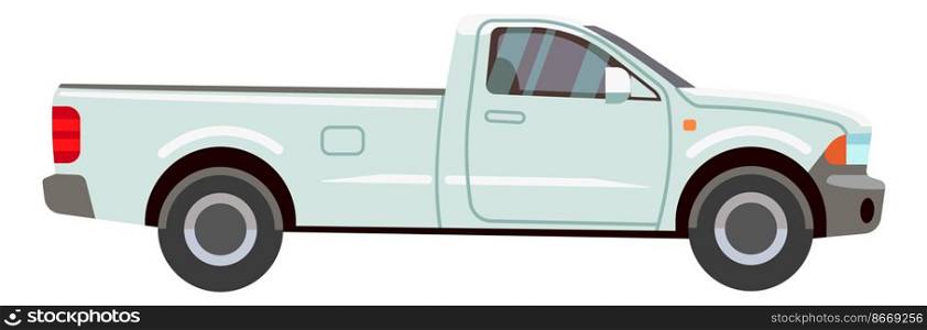 White pickup truck. Open cargo car icon isolated on white background. White pickup truck. Open cargo car icon