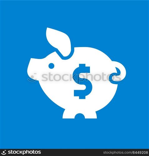White piggy bank. White piggy bank on a blue square