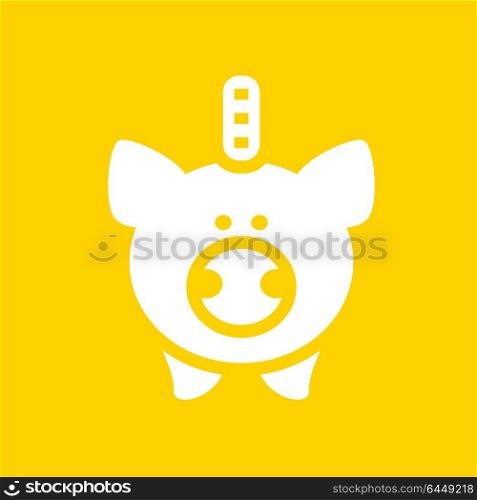 White piggy bank. White piggy bank on a yellow square