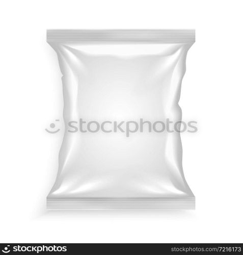 White plastic bag for chips snacks crisps peanuts another food for designers vector illustration. White Plastic Bag
