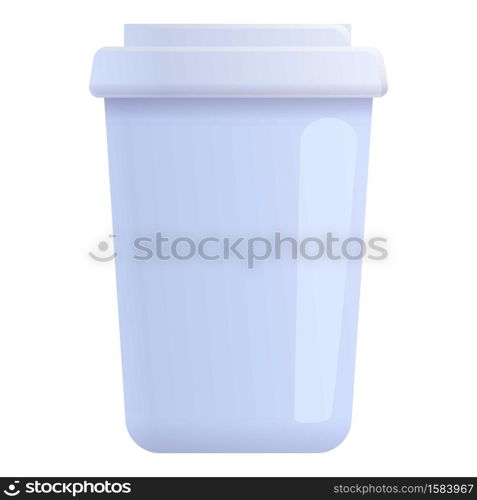 White plastic coffee cup icon. Cartoon of white plastic coffee cup vector icon for web design isolated on white background. White plastic coffee cup icon, cartoon style