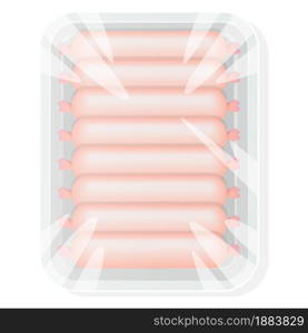 White plastic container for food. Packaging for meat and sausage. Vector illustration