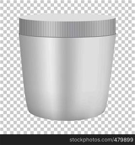 White plastic cosmetic container mockup. Realistic illustration of white plastic cosmetic container vector mockup for web. White plastic cosmetic container mockup
