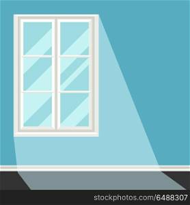 White plastic window on blue wall illustration. White plastic window on blue wall illustration.