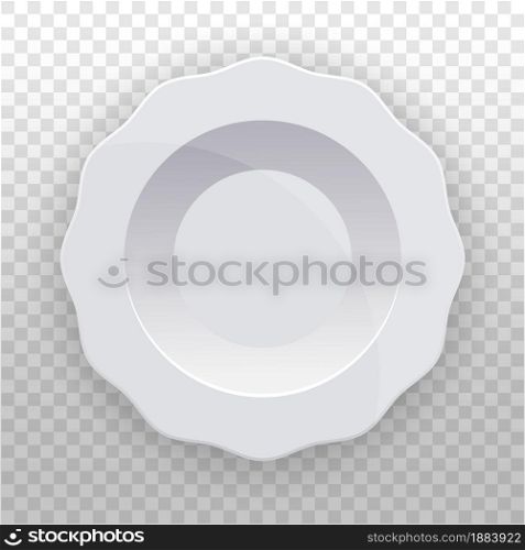 White plate with a wavy edge. Clean tableware for the kitchen. Porcelain. Vector template for food display. Top view