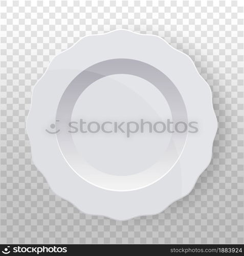 White plate with a wavy edge. Clean tableware for the kitchen. Porcelain. Vector template for food display. Top view