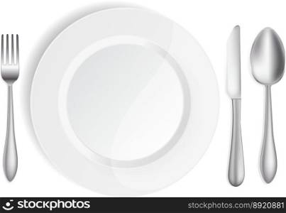 White plate with knife spoon and fork vector image