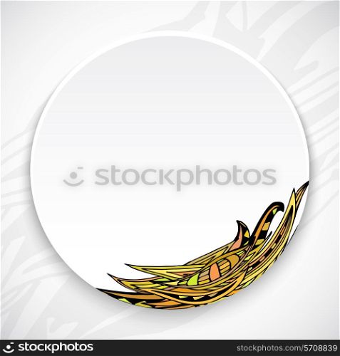 White plate with leaf ornament tribal style on a bright abstract background. Tribal Style. Ethno. Vector illustration.