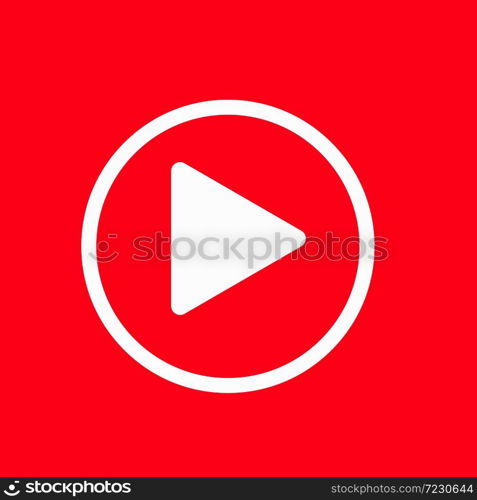 White play button vector icon. Red background