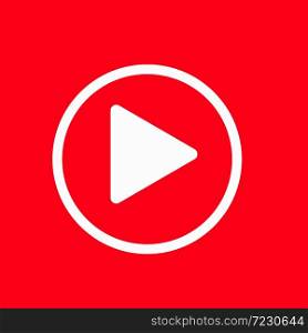 White play button vector icon. Red background