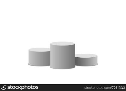 White podium. Winner pedestal. Scene. Empty 3d mockup style design of minimalist contest. Cylinder podium isolated on white background. Vector illustration