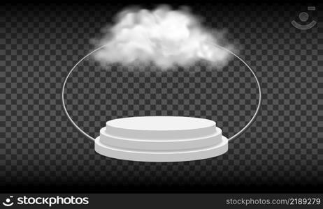 white podium with fluffy clouds on transparent background, vector illustration EPS10