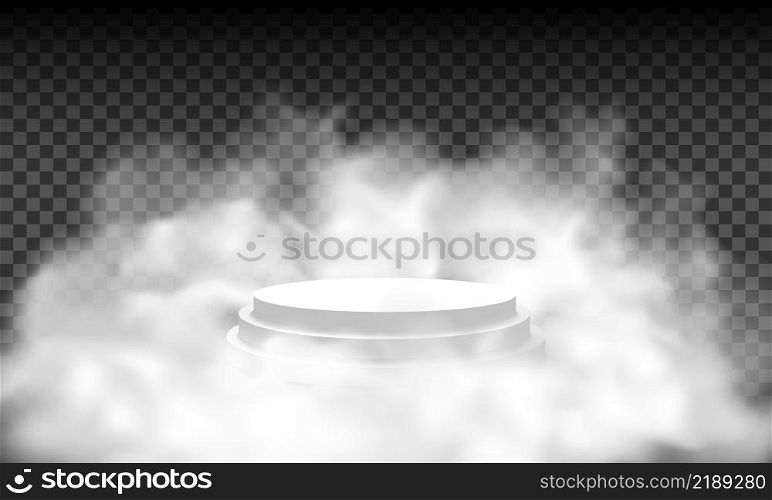 white podium with fluffy clouds on transparent background, vector illustration EPS10