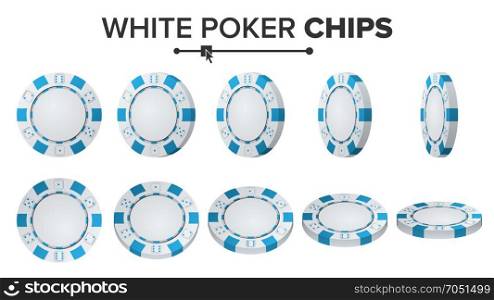 White Poker Chips Vector. 3D Set. Plastic Round Poker Chips Sign Isolated On White. Flip Different Angles. Jackpot Concept Illustration.. Poker Chips Vector. 3D Set. Plastic Round Poker Chips Sign Isolated On White. Flip Different Angles