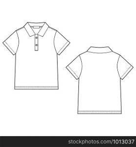 White polo t-shirt design template. Front and back technical sketch unisex polo t shirt. Vector illustration. White polo t-shirt design template. Front and back technical sketch unisex polo t shirt.