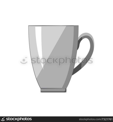 White porcelain cup with handle vector illustration isolated on white background. Glossy mug for tea or coffee, kitchen dishware icon object for drink. White Porcelain Cup Handle Vector Illustration