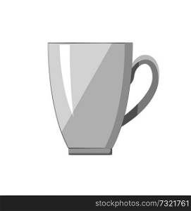 White porcelain cup with handle vector illustration isolated on white background. Glossy mug for tea or coffee, kitchen dishware icon object for drink. White Porcelain Cup Handle Vector Illustration