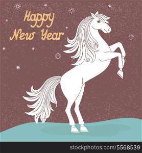 White prancing year of horse vector illustration
