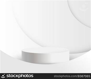White product display mock up  with white abstract curve lines background. 3d podium. Vector illustration