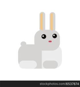 White Rabbit In Flat Style. White rabbit in flat style. Rabbit icon. Rabbit flat icon. Bunny flat icon. Flat zoo. Easter rabbit. Isolated object on white background. Vector illustration.