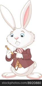 White rabbit with pocket watch vector image