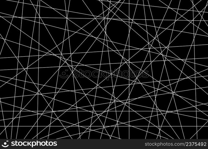 White random lines. Random line pattern on black background. Geometric abstract lines. Black chaotic texture. Diagonal and straight line pattern on white background. Vector.