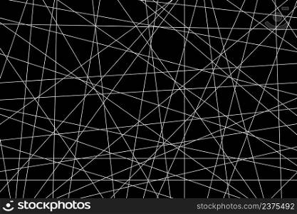 White random lines. Random line pattern on black background. Geometric abstract lines. Black chaotic texture. Diagonal and straight line pattern on white background. Vector.