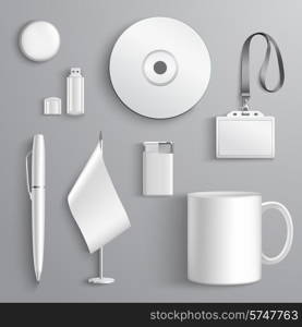 White realistic corporate identity set of stationary elements isolated vector illustration