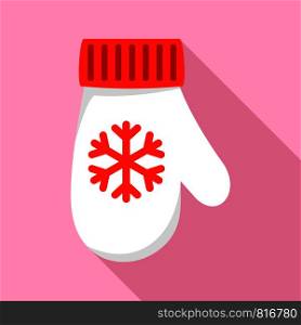 White red winter glove icon. Flat illustration of white red winter glove vector icon for web design. White red winter glove icon, flat style