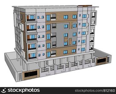 White residential building, illustration, vector on white background.