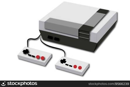 White retro, hipster, antique, old, antique, game console with two joysticks on a white background. Vector illustration.