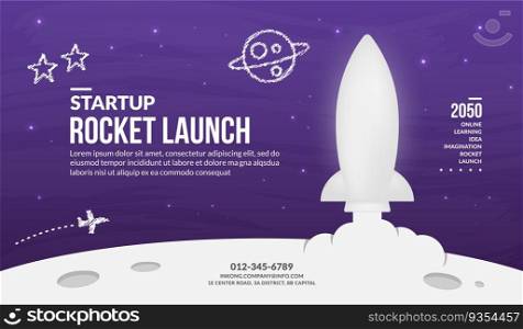 White rocket launching to space background, business start up concept