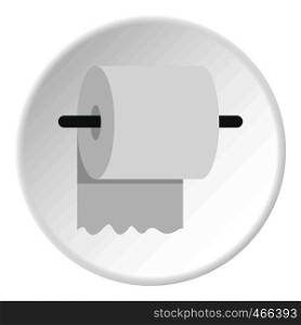 White roll of toilet paper on a holder icon in flat circle isolated on white background vector illustration for web. White roll of toilet paper on a holder icon circle