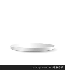 White round podium display stand mockup template. Isolated on white background with shadow. Ready to use for your design or business. Vector illustration.