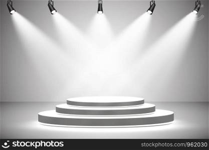 White round podium. Pedestal. Scene Vector illustration. White round podium. Pedestal. Scene. Vector illustration.