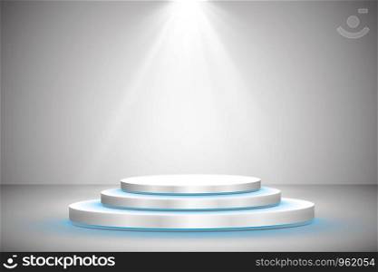 White round podium. Pedestal. Scene Vector illustration. White round podium. Pedestal. Scene. Vector illustration.