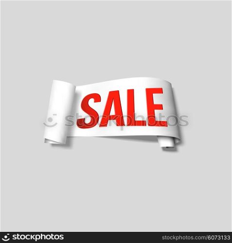 White sale sign, paper banner, vector ribbon with shadow isolated on gray.