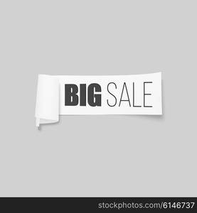 White sale sign, paper banner, vector ribbon with shadow isolated on gray.