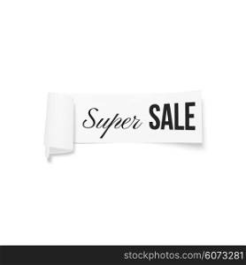 White sale sign, paper banner, vector ribbon with shadow isolated on white.