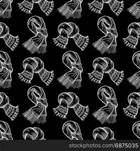 White scarves on black seamless pattern. White scarves on blackbackdrop, vector winter scarves seamless pattern
