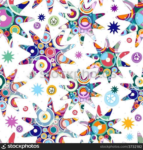 White seamless pattern with Christmas Stars and polka dots (vector)