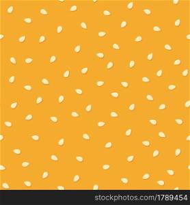White sesame seeds on a bun. Seamless pattern. Top burger with sesame seeds. Vector illustration on color background.. White sesame seeds on a bun. Seamless pattern. Top burger with sesame seeds. Vector illustration on color background