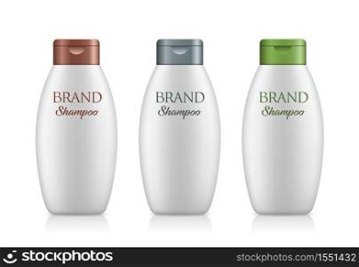 White shampoo products bottle with colorful cap, collections template design isolated on white background, vector illustration